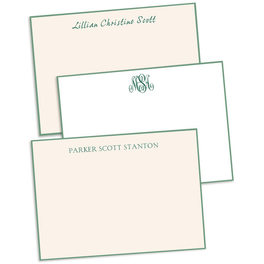 Sage Hand-Bordered Flat Note Cards - Raised Ink